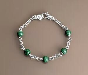 Christian James Gemstone Sterling Silver Bead  Rolo Bracelet, Malachite Small